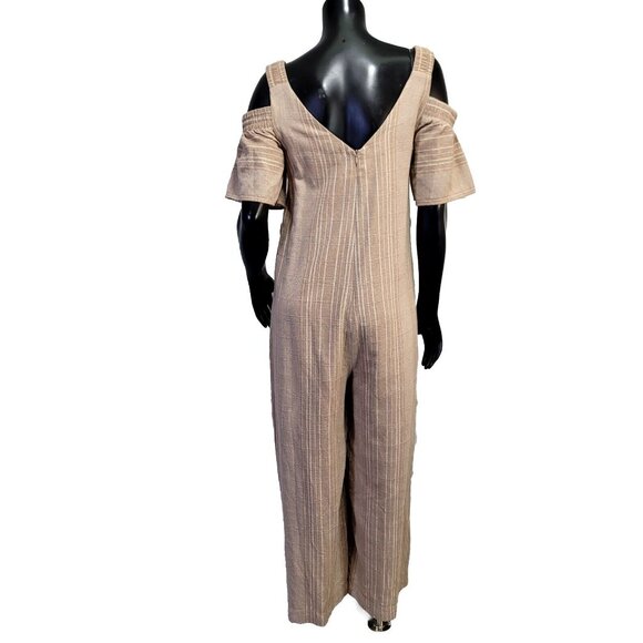 Moon River Womens S Taupe Muslin Cotton Wide Leg Cold Shoulder Jumpsuit‎ NEW - Picture 7 of 11
